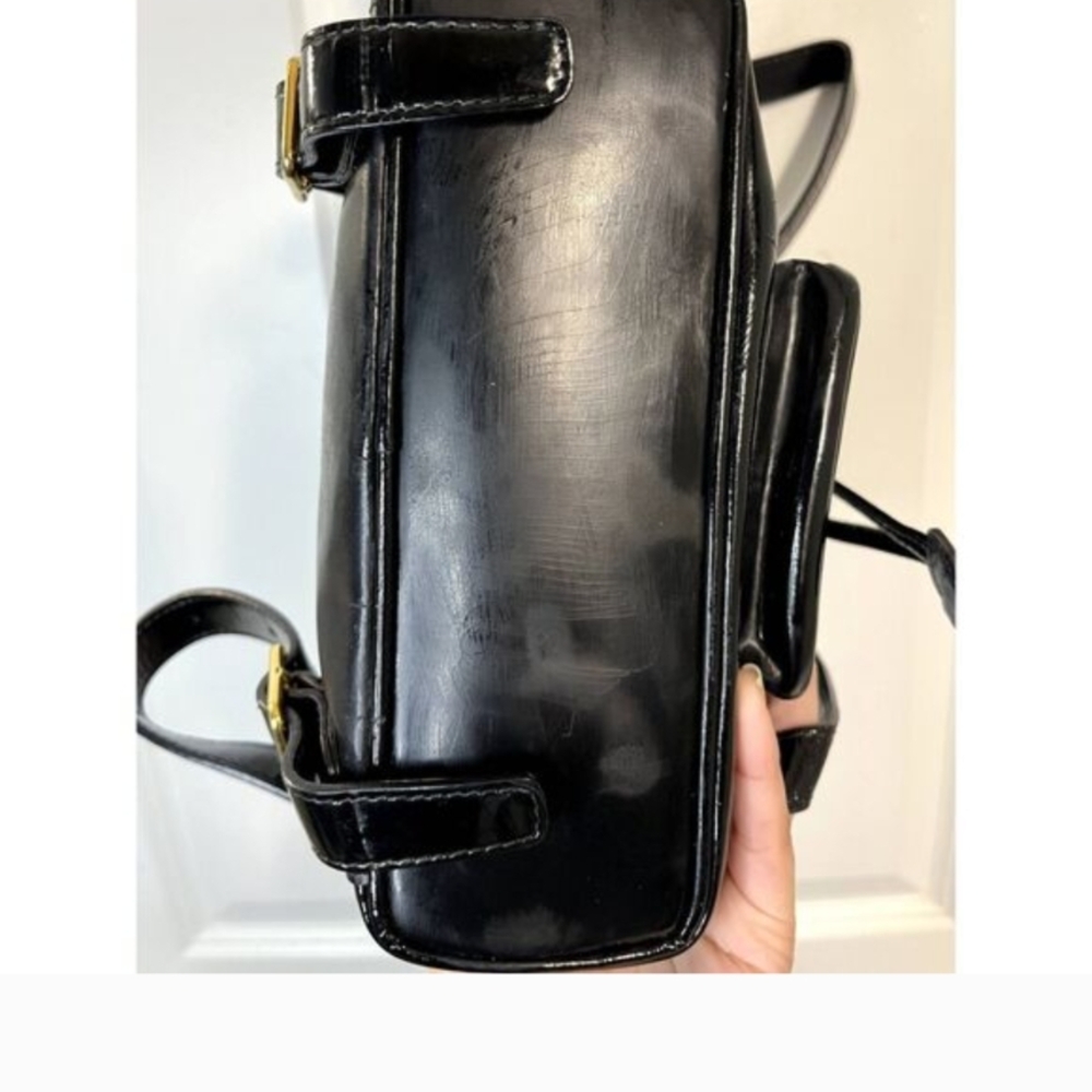 Vintage Gucci Bamboo Handle Black Patent Leather Backpack Y2K - Picture 14 of 14